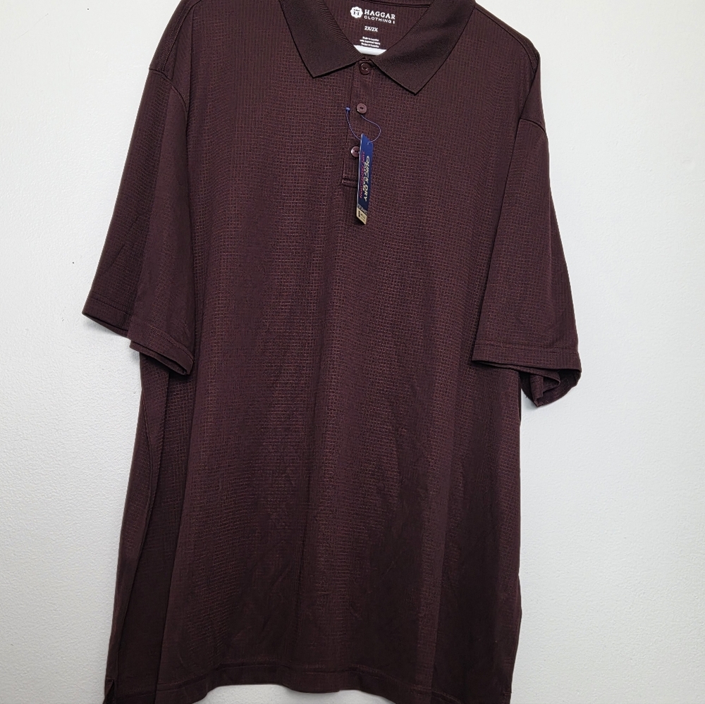 NEW Haggar Polo Shirt Mens 2 X Red Burgundy Performance Golf Short Sleeve UPF UV - Picture 3 of 9